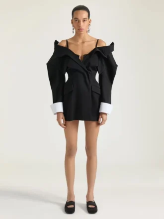 Slashed Mini Tailored Dress in Wool