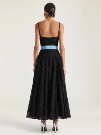 Sliced Evening Dress in Lace and Sequins