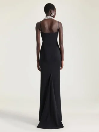 Sliced Long Dress in Crepe Cady