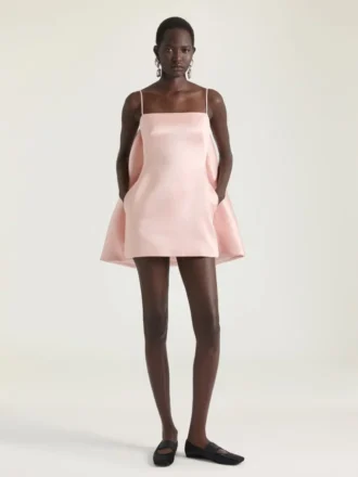 Sliced Mini Dress in Satin with Cape