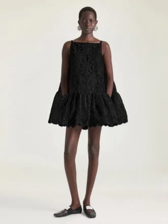 Sliced Mini Ruffled Dress in Lace