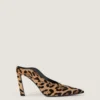 Spiky Heeled Mules in Pony Effect Leather with Leopard Pattern