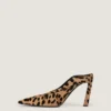 Spiky Heeled Mules in Pony Effect Leather with Leopard Pattern