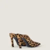 Spiky Heeled Mules in Pony Effect Leather with Leopard Pattern