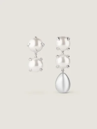 Spiky Pearl Asymmetric Earrings in Metal and Pearls