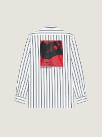 Striped Shirt in Poplin with Surrealism Print