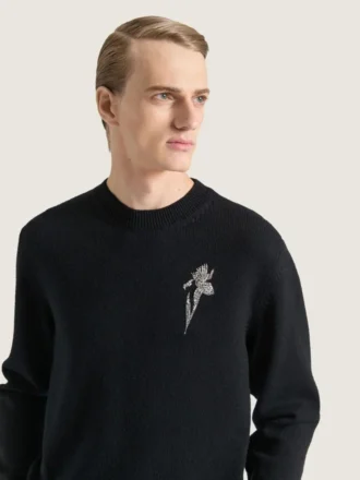 Sweater in Wool Knit with Crystal Embroidery
