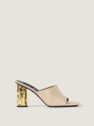 Tape Heeled Mules in Leather