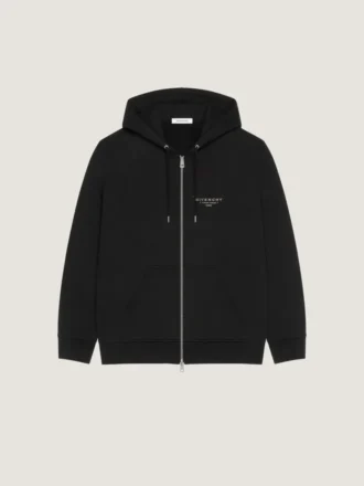 Zipped Hoodie in Fleece with Givenchy Stamp Print
